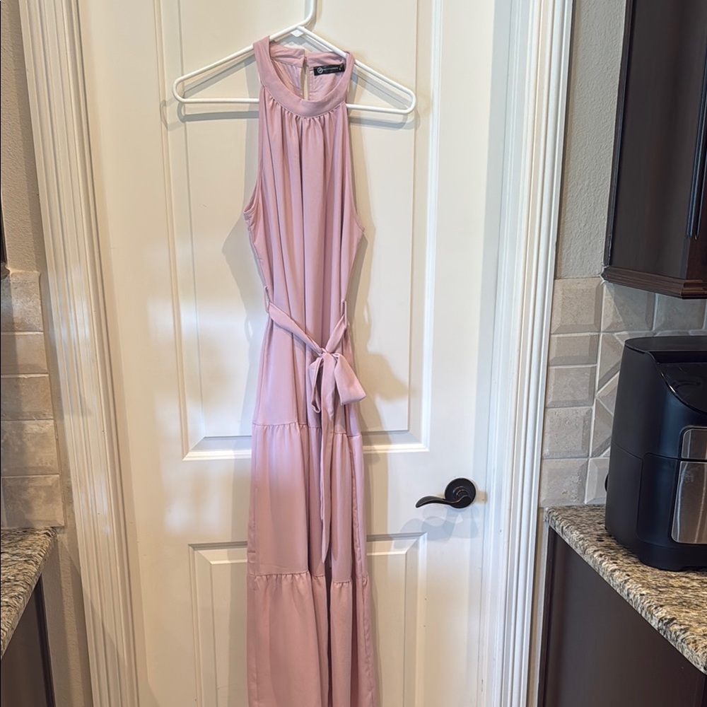 Pink Halter Maxi Sundress for Wedding Guests